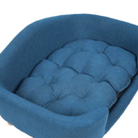 Elevated Dog Bed Frame for Small Dog, Fabric Pet Couch Bed with Rubber Wood Legs and Supportive Foam, Navy Blue, Easy As