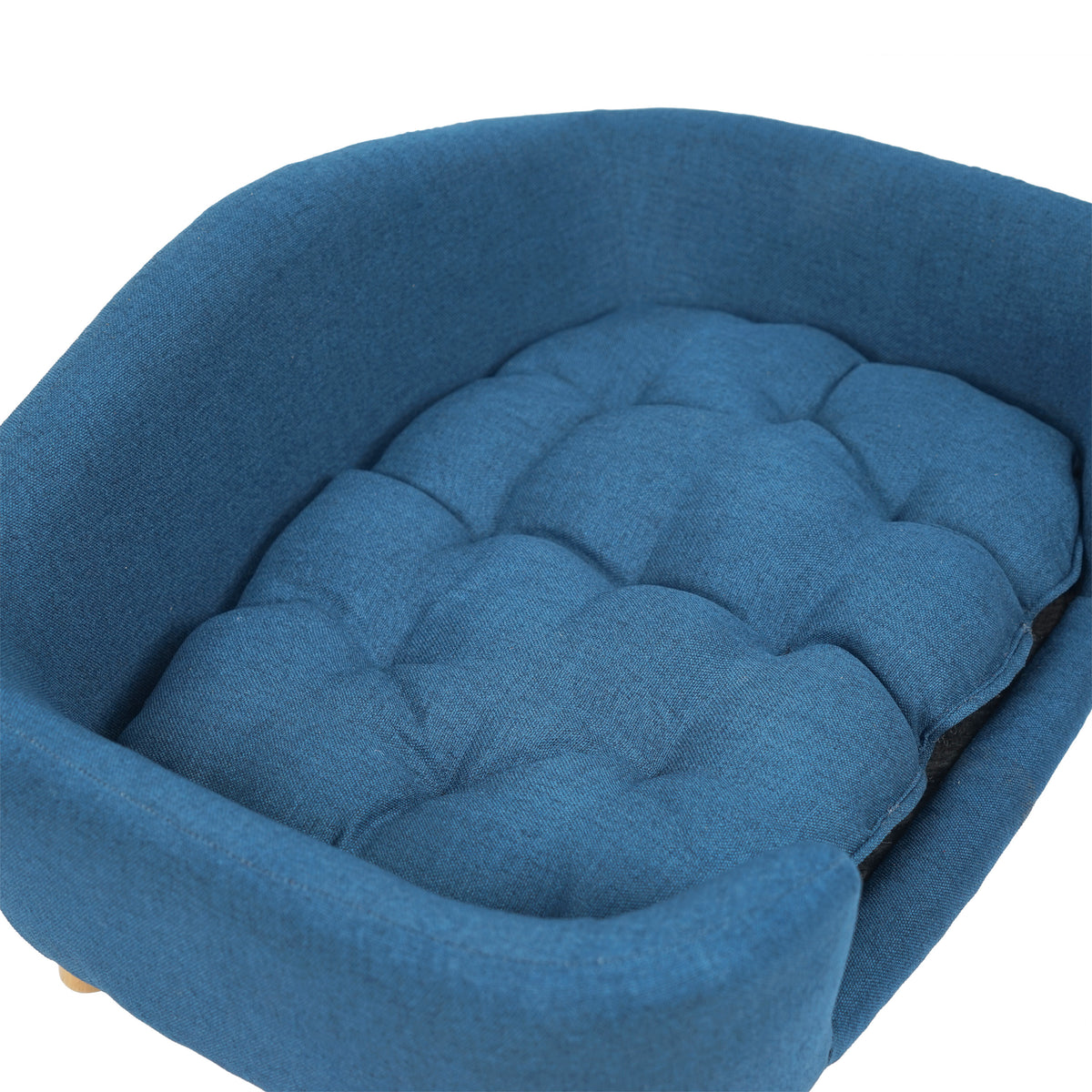 Elevated Dog Bed Frame for Small Dog, Fabric Pet Couch Bed with Rubber Wood Legs and Supportive Foam, Navy Blue, Easy As
