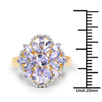 14K Yellow Gold Plated 2.01 Carat Genuine Tanzanite & White Topaz .925 Sterling Silver Ring