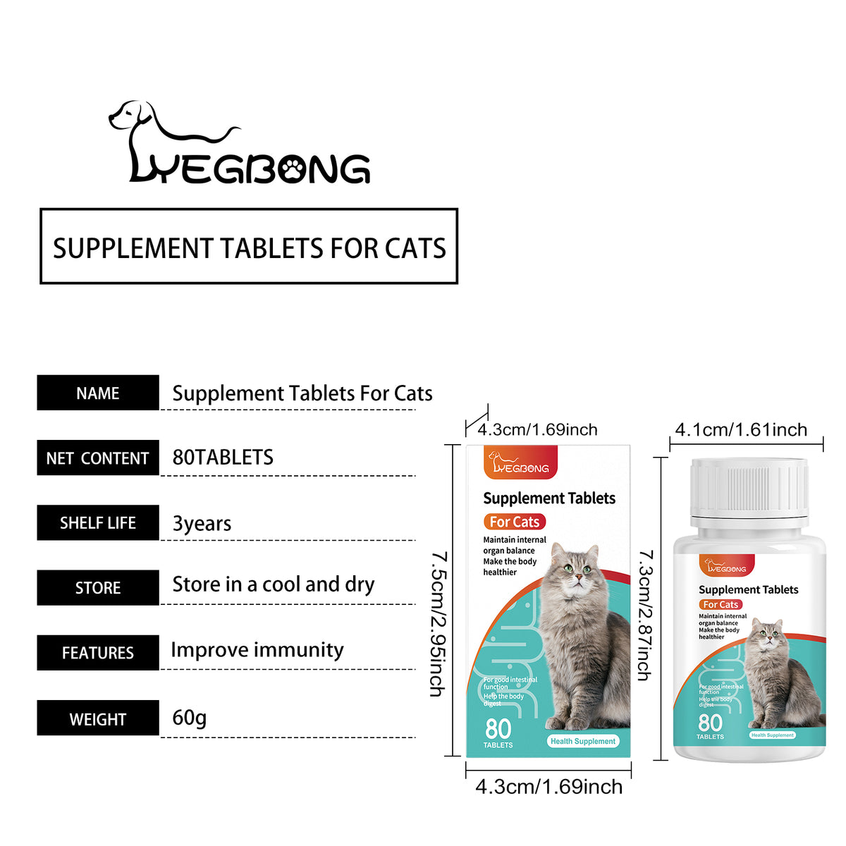 Cat Probiotic Supplement Tablets, Gut & Digestive Health Support With Vitamin B2 & Selenium, Immune, Skin & Vision Care,