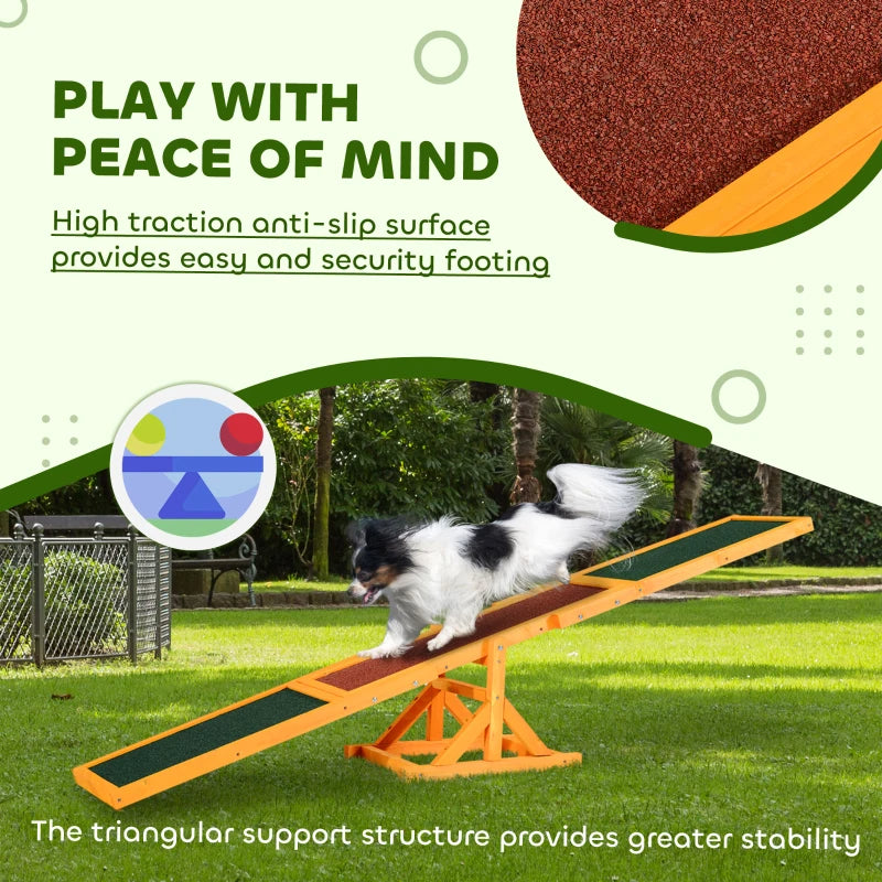 PawHut Wooden Dog Agility Seesaw For Balance Training And Exercise, Platform Equipment Run Game Toy, Weather Resistant P