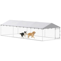 PawHut 20' X 7.5' X 5' Dog Kennel Outdoor For Large Dogs With Waterproof Roof, Silver,For Multiple Parcels Of Goods, Ple