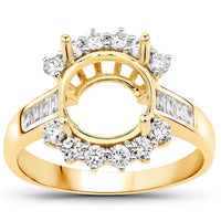 0.58 Carat Genuine White Diamond 14K Yellow Gold Semi Mount Ring - holds 9.00mm Round Gemstone