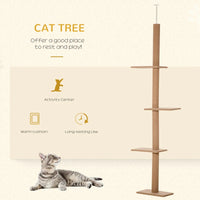 PawHut Floor-to-Ceiling Cat Tree Cat Climbing Tower With Sisal-Covered Scratching Posts Natural Cat Tree Activity Center