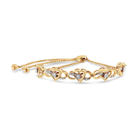14K Yellow Gold Plated .925 Sterling Silver 1/10 Cttw Diamond Infinity Heart Shaped 4â€-10â€ Adjustable Bolo Bracelet (H-I Color, I2-I3 Clarity)