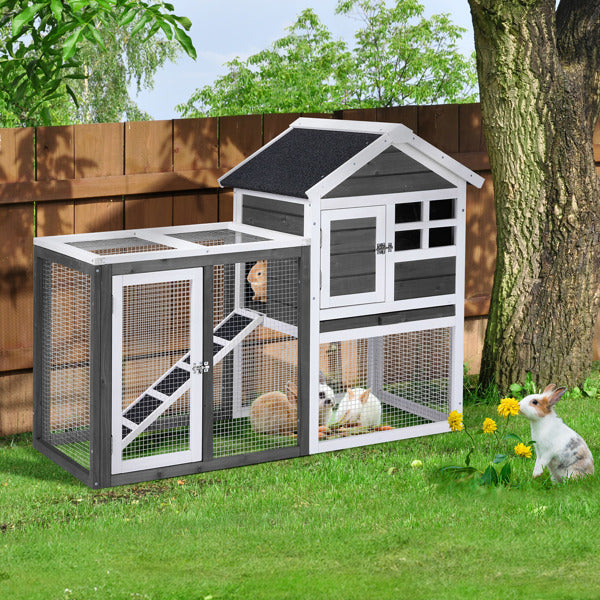 House Type With Ladder Gray Fir Wood Chicken Rabbit Cage