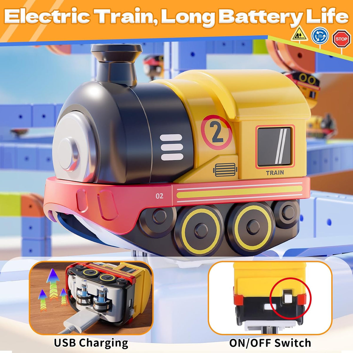 101-Piece Electric Train Track Toy Set Rechargeable Electric Train & DIY Assembly Track Kit Creative Building Block Raci