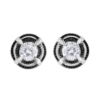 Black Rhodium Plated .925 Sterling Silver Round 1-1/2 cttw Diamond Double Halo 4-Prong Solitaire Milgrain Stud Earrings (H-I Color, I2-I3 Clarity)