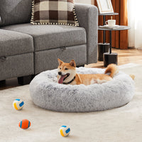 24 Inch Anti-Slip Round Fluffy Plush Faux Fur Cat Bed, Fits Up To 25 Lbs Pets