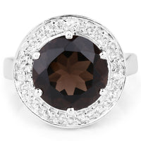 4.52 Carat Genuine Smoky Quartz and White Topaz .925 Sterling Silver Ring