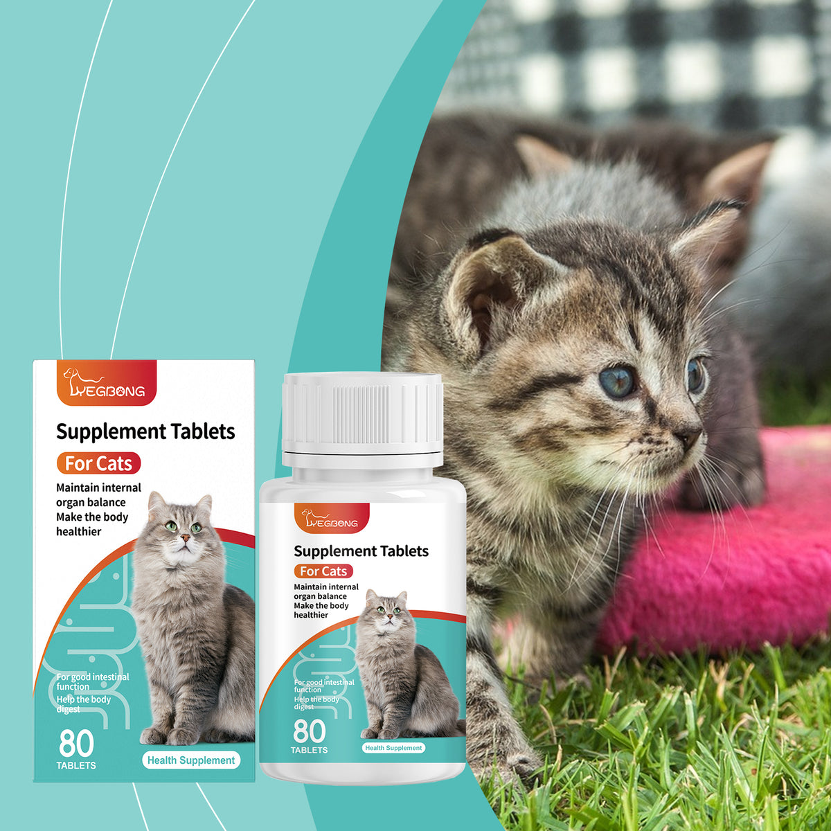 Cat Probiotic Supplement Tablets, Gut & Digestive Health Support With Vitamin B2 & Selenium, Immune, Skin & Vision Care,