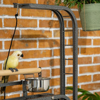 PawHut Parrot Stand Large Bird Perch Stand With Toy Hook 3 Ladders, Parrot Perch, Bird Wooden Stand, Gray