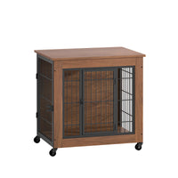 27.2" Dog Crate Furniture with Wheels for Small Dogs, Heavy Duty Dog Kennel Indoor with 2 Doors, Wooden Pet Cage End Tab