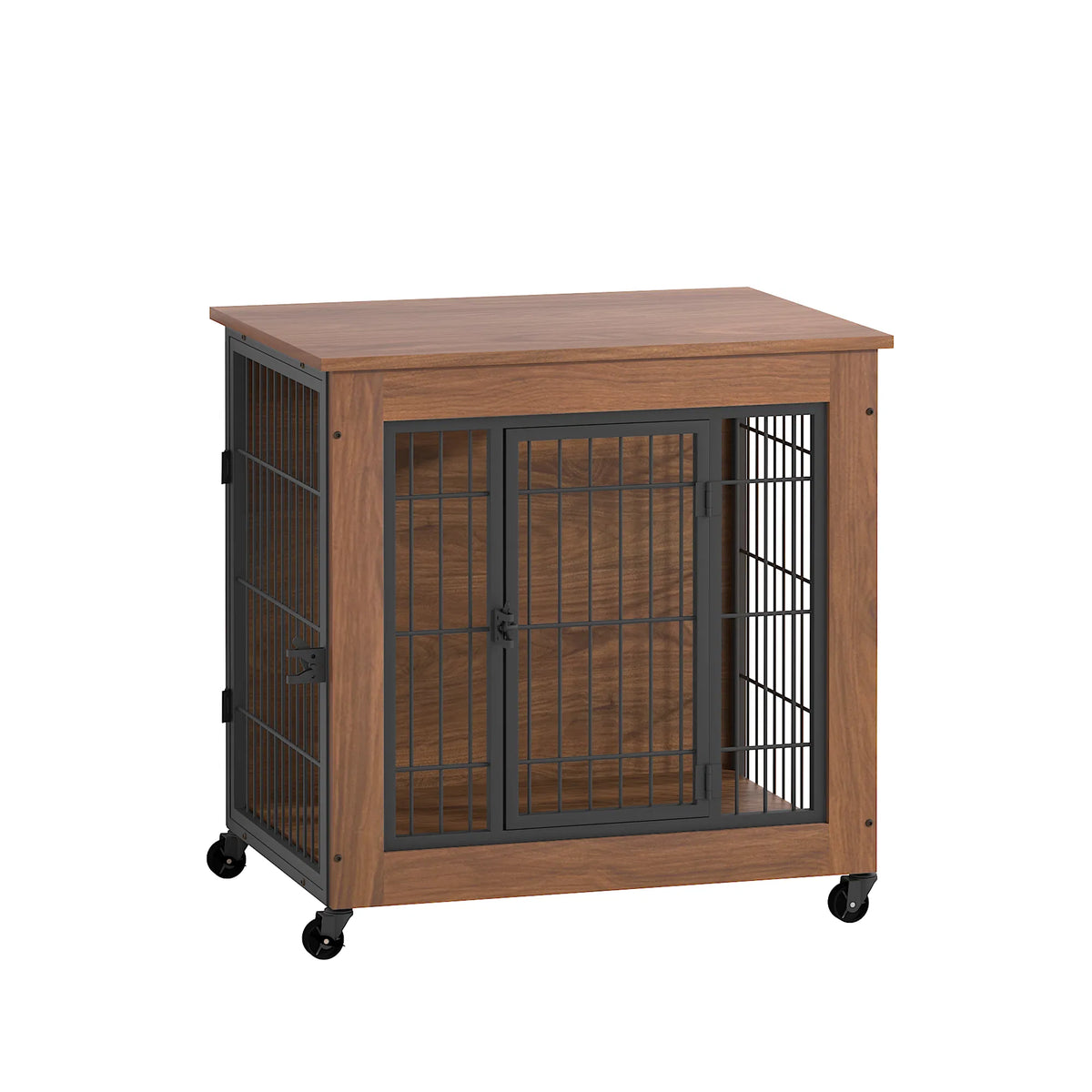 27.2" Dog Crate Furniture with Wheels for Small Dogs, Heavy Duty Dog Kennel Indoor with 2 Doors, Wooden Pet Cage End Tab