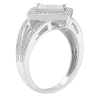 .925 Sterling Silver 1/3 Cttw Invisible Set Princess-Cut Diamond Rhombus and Beaded Halo Ring (H-I Color, SI1-SI2 Clarity) - Ring Size 7