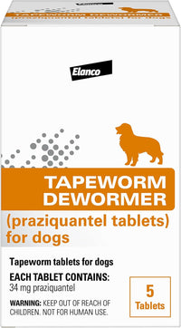 Tapeworm Dewormer for Dogs, Praziquantel 34 mg Tablets, 5 Count