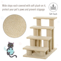 4-Step Multi-Level Carpeted Cat Scratching Post Pet Stairs, Cream White