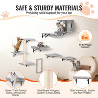 Wall Mounted Cat Shelves Tree With Jump Boards Hammock Sofa Grip Set Of 6