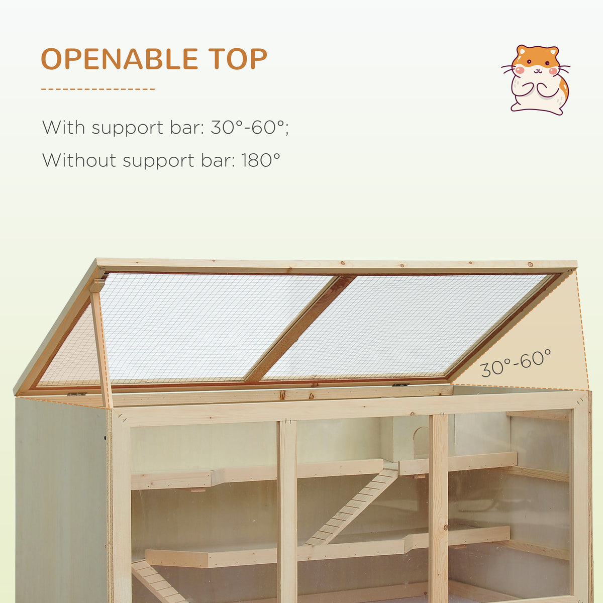 45" Extra Large Wooden Hamster Cage, 3-Layer Rat Cage with Opening Roof, PVC Window, Small Animal Habitat for Gerbil, Dw