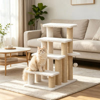 4 Levels Cat Steps with Scratching Posts for High Bed, Sofa, Non-slip Sturdy Pet Climbing Ladder for Indoor Cats, White