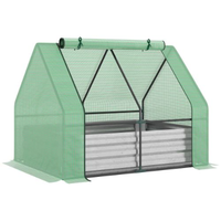 Outsunny Galvanized Raised Garden Bed With Mini Greenhouse Cover, Outdoor Metal Planter Box With 2 Roll-Up Windows For G
