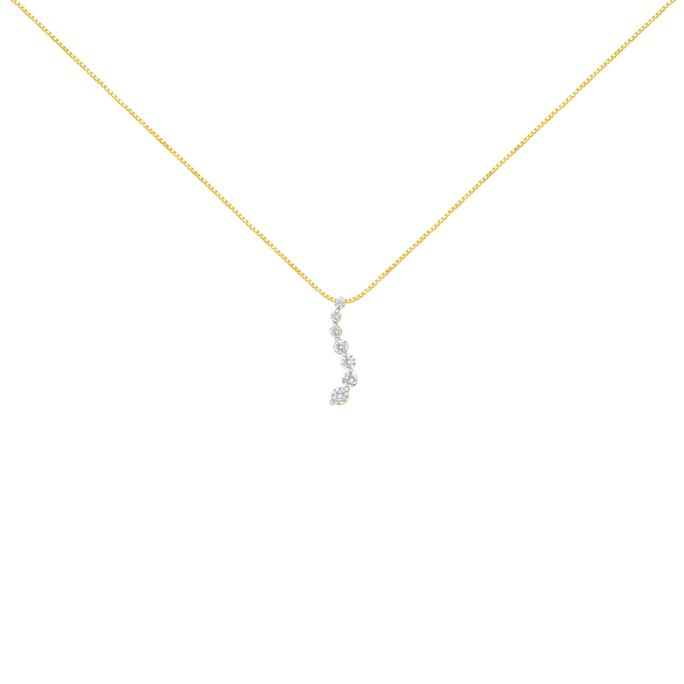 AGS Certified 14K Yellow Gold 2.0 Cttw Baguette and Brilliant Round-Cut Diamond Journey 18" Pendant Necklace (F-G Color, I1-I2 Clarity)