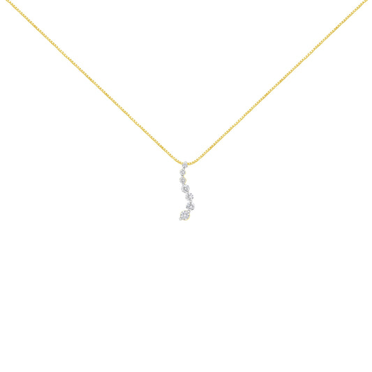 AGS Certified 14K Yellow Gold 2.0 Cttw Baguette and Brilliant Round-Cut Diamond Journey 18" Pendant Necklace (F-G Color, I1-I2 Clarity)