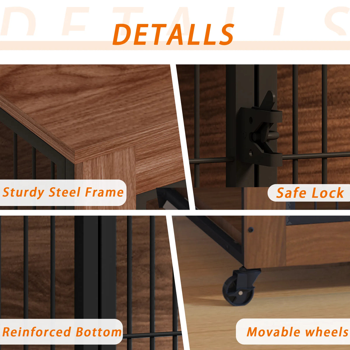 27.2" Dog Crate Furniture with Wheels for Small Dogs, Heavy Duty Dog Kennel Indoor with 2 Doors, Wooden Pet Cage End Tab
