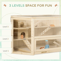Wooden Large Hamster Cage Small Animal Exercise Play House 3 Tier with Tray, Seesaws, Water Bottle, Activity Center, Nat