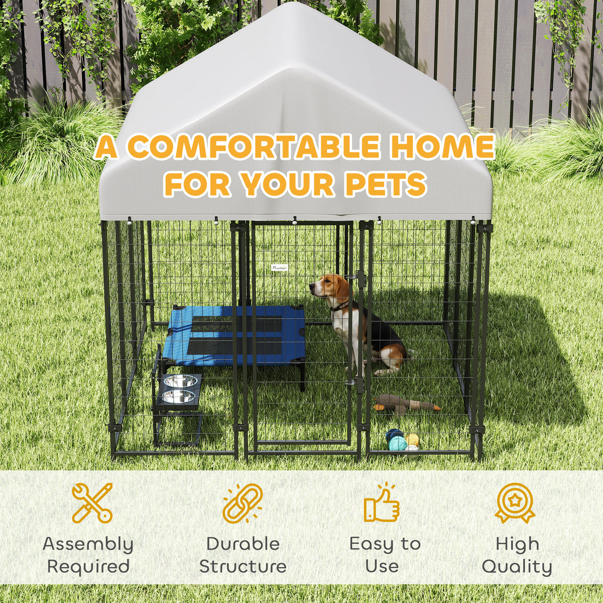 Outdoor Dog Kennel with Roof, 6 x 6 x 6 Heavy Duty Welded Wire Dog Playpen Enclosure with Escape-proof Lock