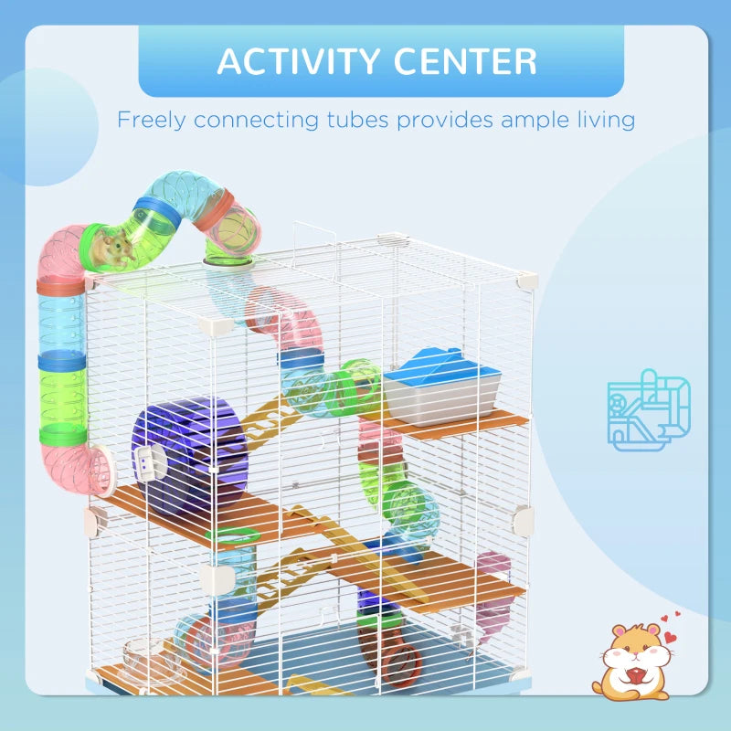 5 Tiers Hamster Cage Portable Animal Travel Carrier W Exercise Wheels Tube, Light Blue