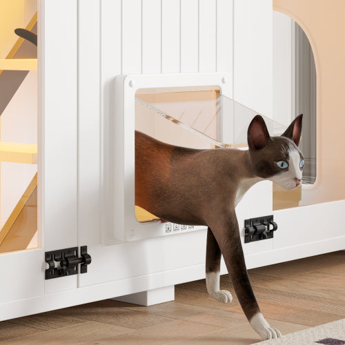 47.25 Large Cat Litter Box Enclosure With LED Light, Hidden Litter Box Furniture, Cat House With Stairs And Cat Scratchi