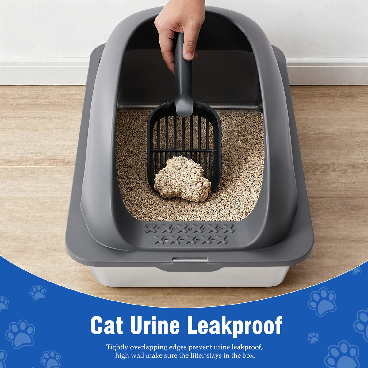Stainless Steel Cat Litter Box With Lid, Large Cat Litter Box For Big Cats, Scoop And Mat Included