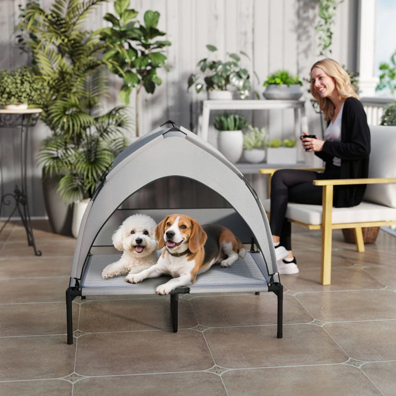 PawHut Elevated Dog Bed With Removable Canopy, Portable Outside Raised Pet Cot With Cooling Pad, Storage Bag