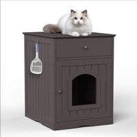 Wooden Pet House Cat Litter Box Enclosure With Drawer, Side Table Indoor Pet Crate