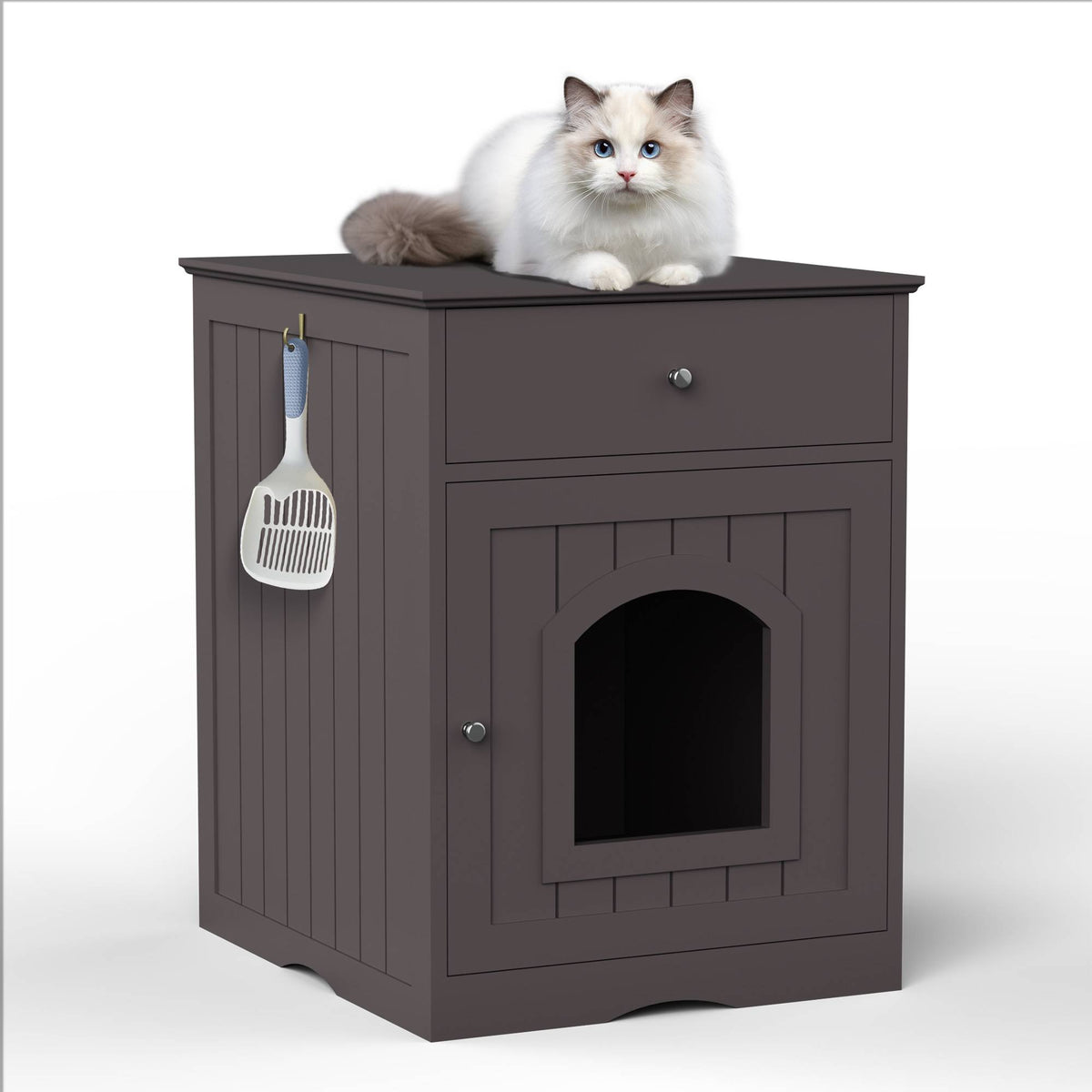 Wooden Pet House Cat Litter Box Enclosure With Drawer, Side Table Indoor Pet Crate