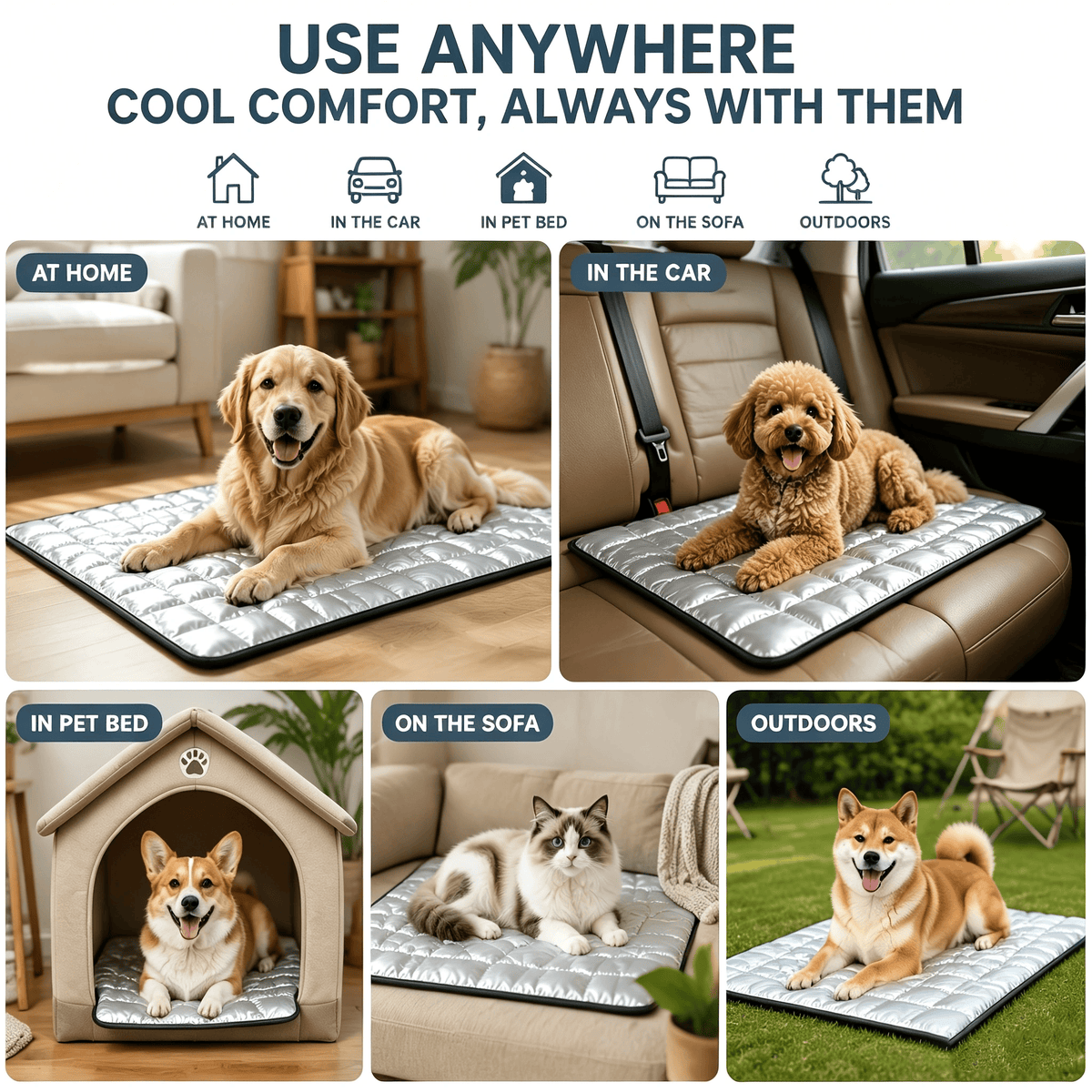 A Must-Have When Going Out.Multi-use Pet Pad, Waterproof, Machine Washable & Dirt Repellent For Dogs & Cats, Works For V