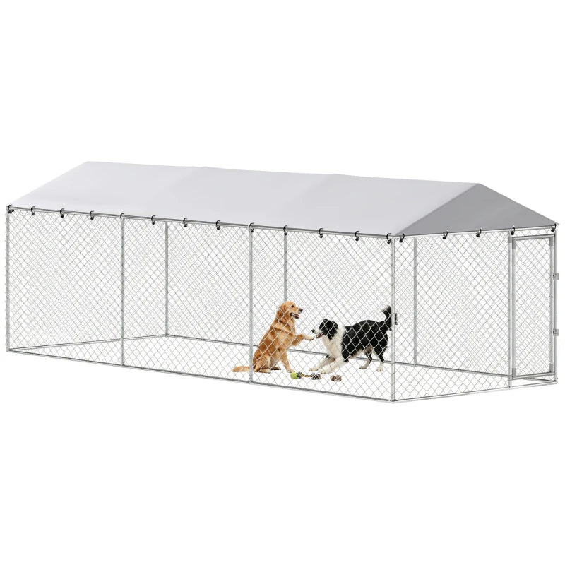 20' X 7.5' X 6.5' Dog Kennel Outdoor For Small Medium Large Dogs With Waterproof Roof, SilverMultiple Packages