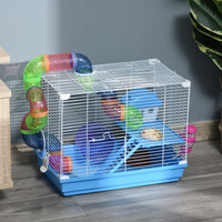 2-Level Hamster Cage Rodent Gerbil House Mouse Mice Rat Habitat Metal Wire with Exercise Wheel, Play Tubes, Water Bottle