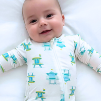 Miami Beach Watch Blue Zippered Romper