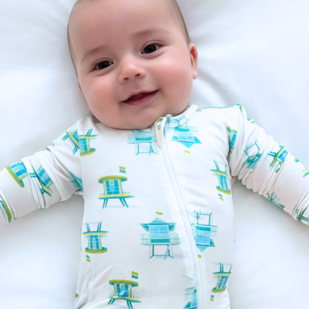 Miami Beach Watch Blue Zippered Romper