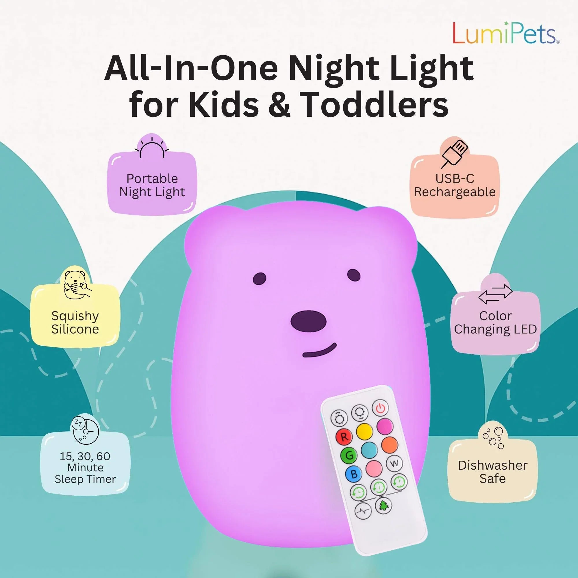 LumiPets® Benny the Bear- Children's Touch Night Light - BIG FRENCHIES