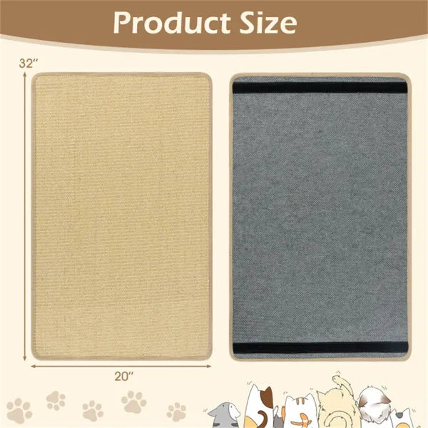 4-Pack 32"x20" Natural Sisal Cat Scratching Mats, Multifunctional Resting & Play Pads For Multi-Cat Households