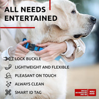 Waterproof Dog Collar Adjustable 17–28 in Neck x 1 3/5 in Wide Buckle & QR Tag Blue