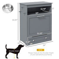 Pet Feeder Station Storage Cabinet, Dog Food Storage Container with Dog Raised Bowls, Watering Supplies, Gray