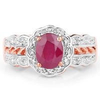 14K Rose Gold Plated 1.67 Carat Glass Filled Ruby and White Topaz .925 Sterling Silver Ring