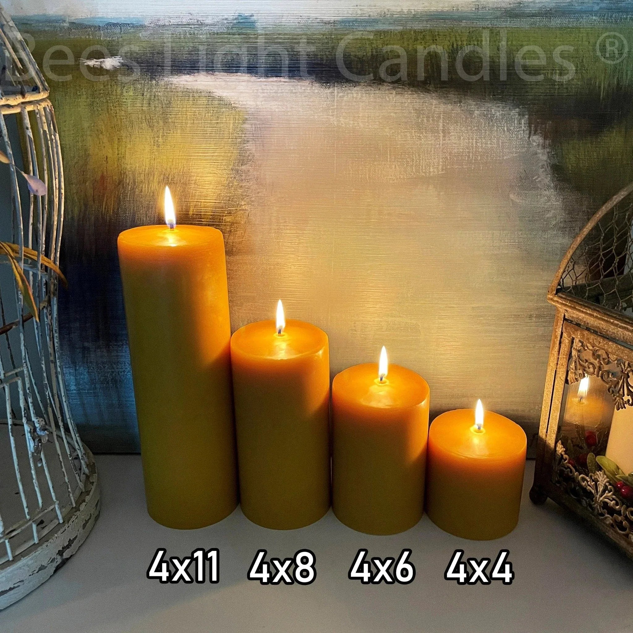 Four Inch Wide Beeswax Pillar Candles Full Set - BIG FRENCHIES