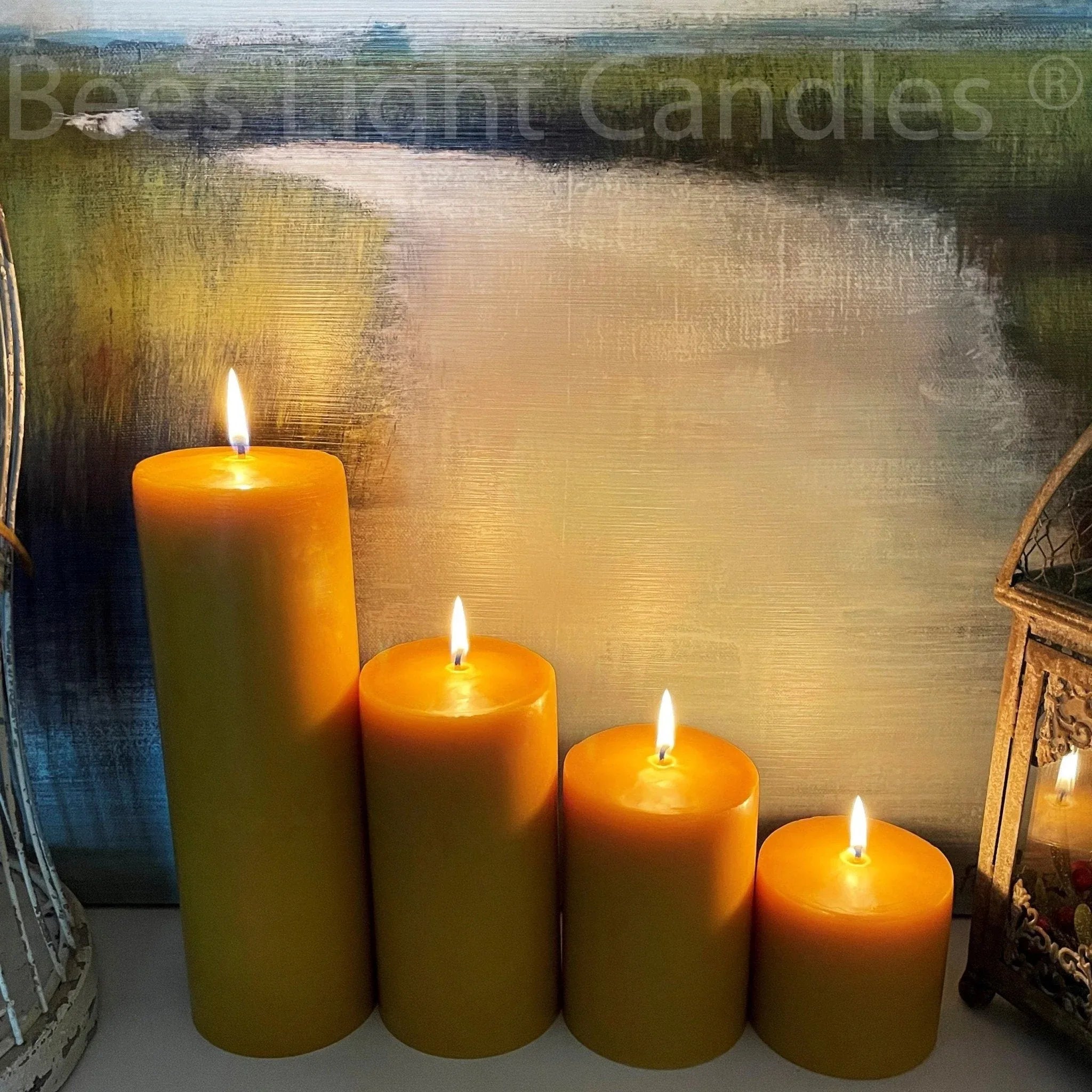 Four Inch Wide Beeswax Pillar Candles Full Set - BIG FRENCHIES