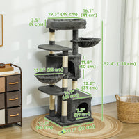 52.5" Cat Tree Tower with Scratching Posts, Cat Condos, Bed, Platforms, Hammocks, for Indoor Cats, Dark Grey
