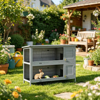 54" 2-Story Large Rabbit Hutch, Bunny Cage, Wooden Pet House, Small Animal Habitat, Gray with Lockable Doors, Tray, Roof